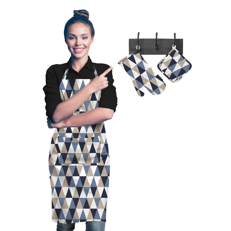 Oasis Home Collection Cotton Apron, Glove & Pot Holder Set - Multi Triangle - 3 Piece Pack