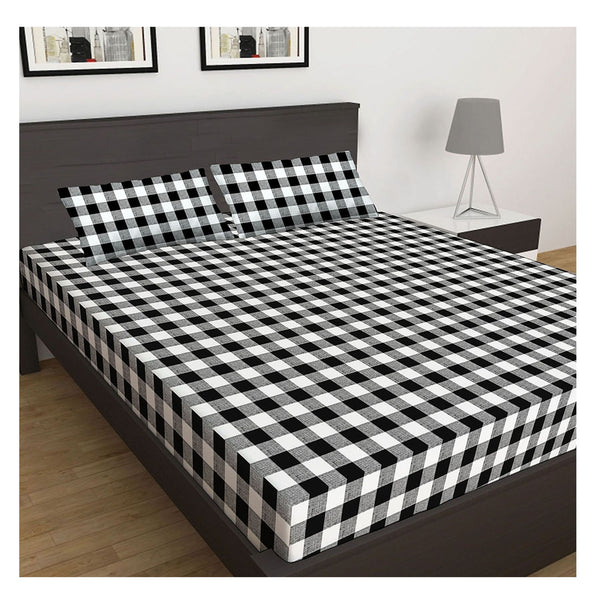Oasis Home Collection Cotton Bedsheet - Black Checked -1  Bedsheet With 2 pillow covers