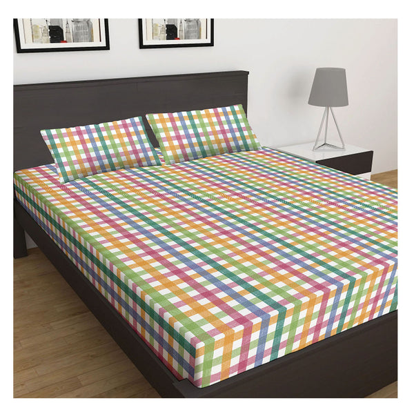 Oasis Home Collection Cotton Bedsheet - Multicolour Checked -1  bedsheet With 2 pillow covers
