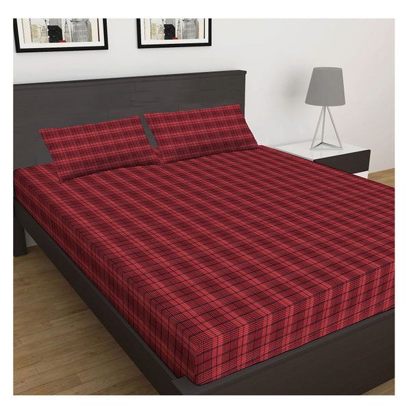 Oasis Home Collection Cotton Bedsheet - Mini Red Checked -1  Bedsheet With 2 pillow covers