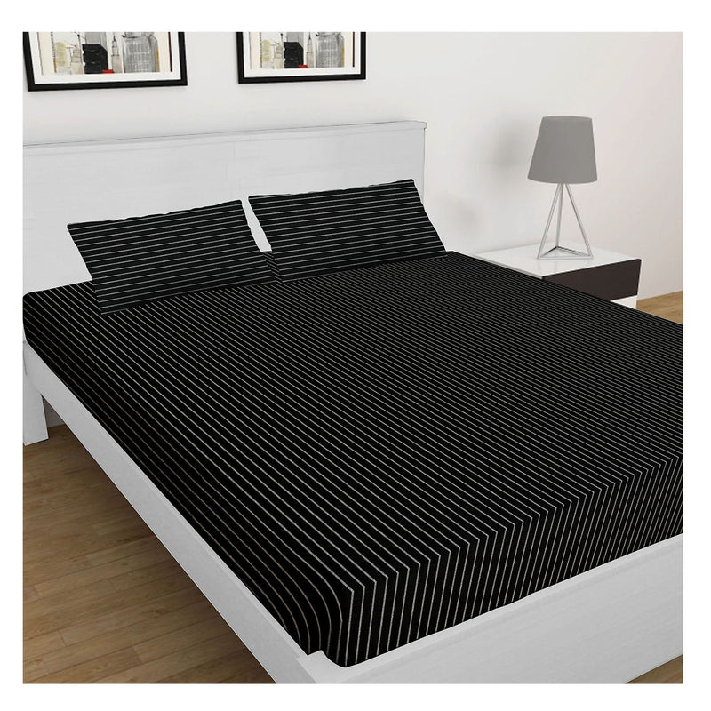 Oasis Home Collection Cotton Bedsheet - Z Black Stripe -1  Bedsheet With 2 pillow covers