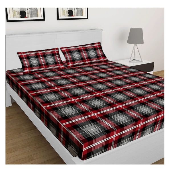 Oasis Home Collection Cotton Bedsheet - Red and Black -1  Bedsheet With 2 pillow covers