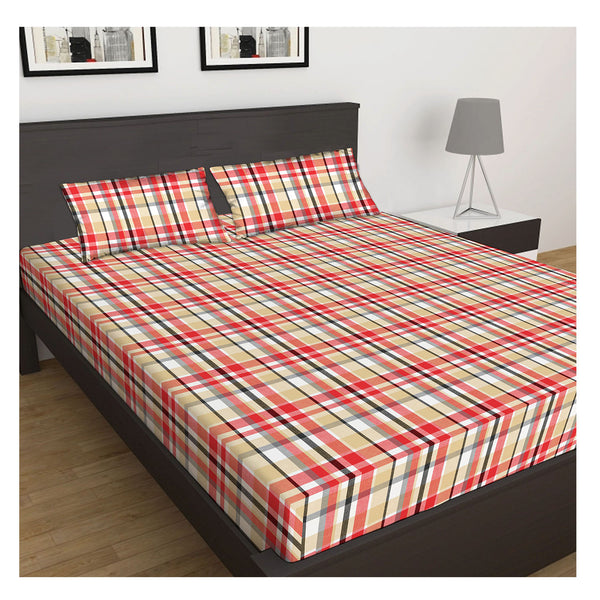 Oasis Home Collection Cotton Bedsheet - Multi Checked -1  Bedsheet With 2 pillow covers