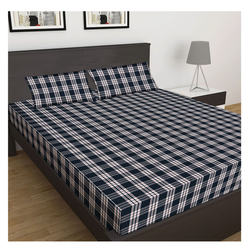 Oasis Home Collection Cotton Bedsheet - K Blue Checked-1  Bedsheet With 2 pillow covers