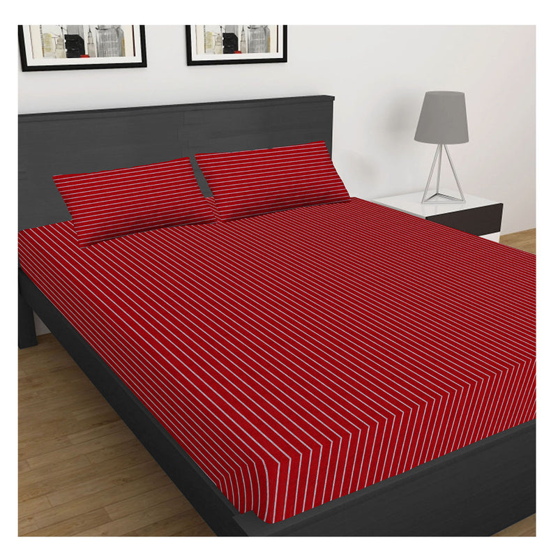 Oasis Home Collection Cotton Bedsheet - Z Red Stripe -1  Bedsheet With 2 pillow covers