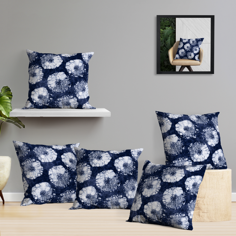 Oasis Home Collection Cotton Printed Cushion Cover - Blue - 5 Piece Pack