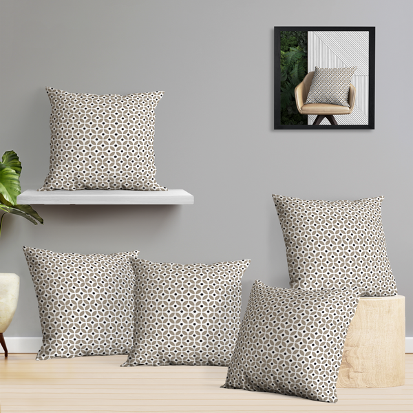 Oasis Home Collection Cotton Printed Cushion Cover - Beige - 5 Piece Pack