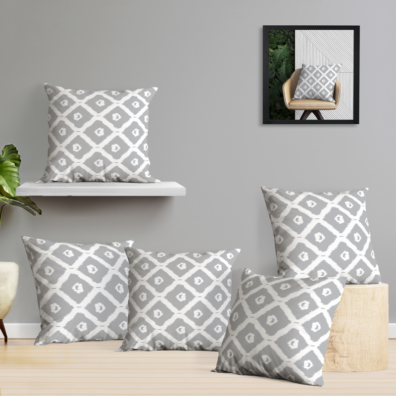 Oasis Home Collection Cotton Printed Cushion Cover - Grey - 5 Piece Pack