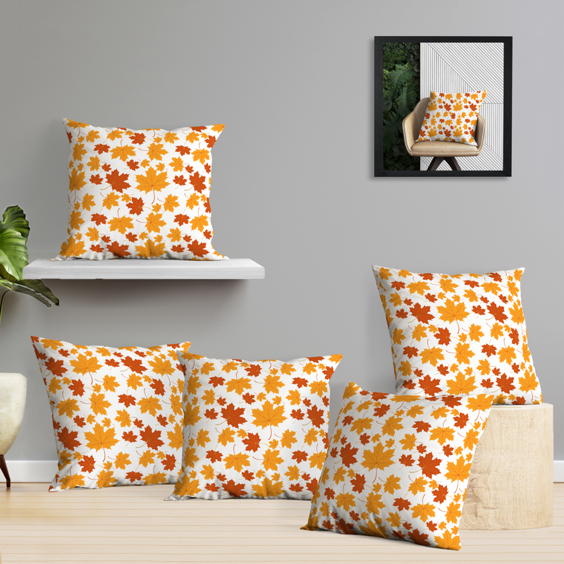 Oasis Home Collection Cotton Printed Cushion Cover - Grey, Orange - 5 Piece Pack