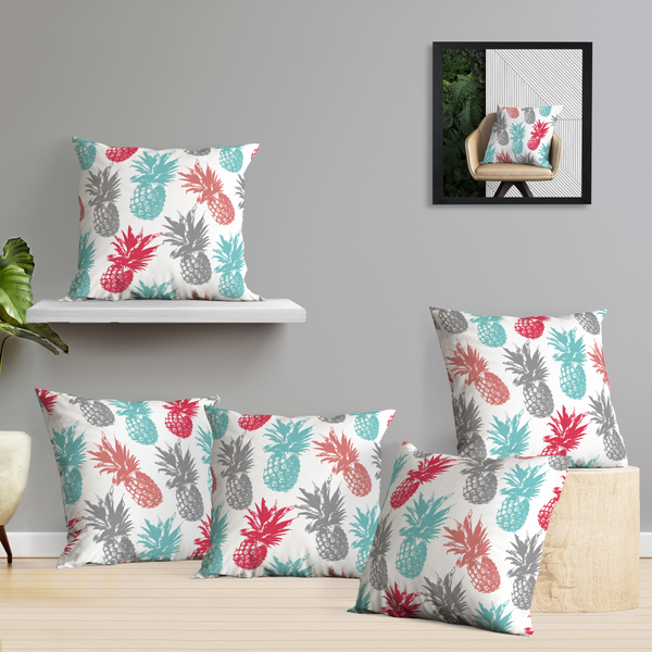 Oasis Home Collection Cotton Printed Cushion Cover - Pineapple - 5 Piece Pack