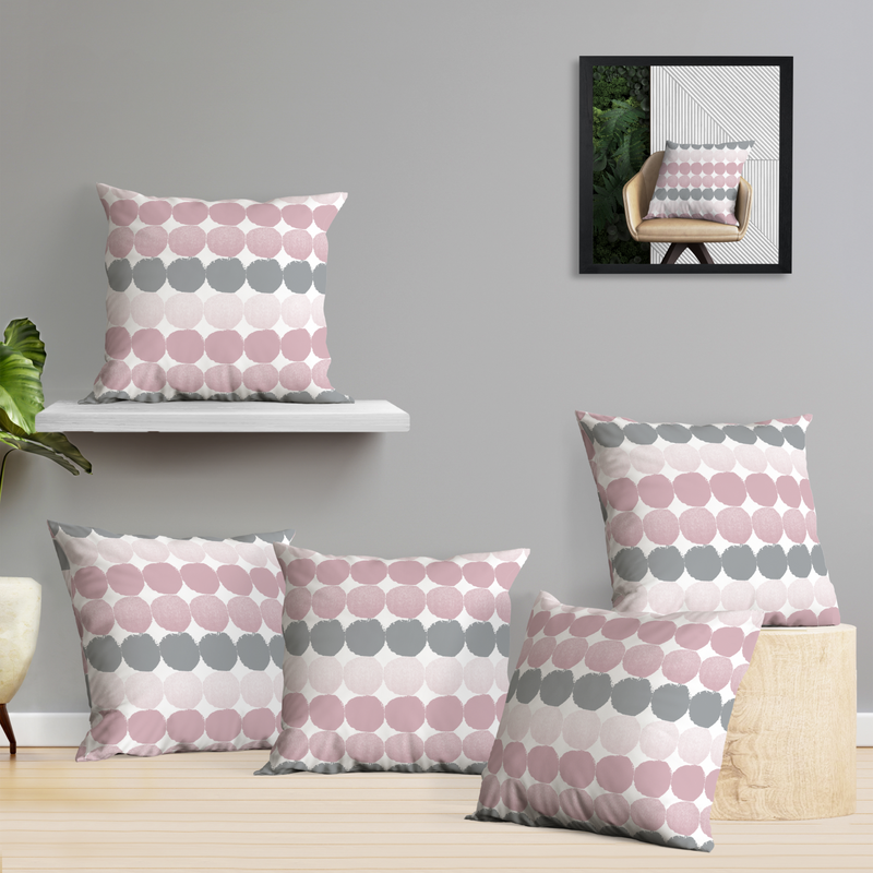 Oasis Home Collection Cotton Printed Cushion Cover - Pink, Grey - 5 Piece Pack