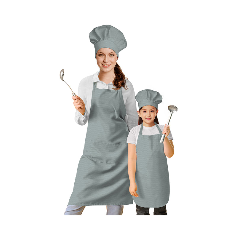 Oasis Cotton Solid Kids & Adult  Apron With Chef Cap  -  Black, Blue, Dark Blue, Maroon, Grey