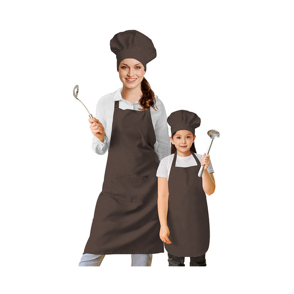Oasis Cotton Solid Kids & Adult  Apron With Chef Cap  -  Brown, Pink, Green, Palm, Lavender