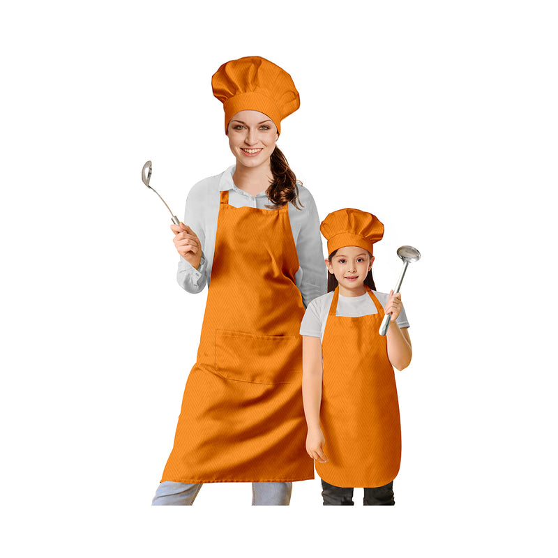 Oasis Cotton Solid Kids & Adult  Apron With Chef Cap  - Yellow, Sand, Orange, Red, Red Wood