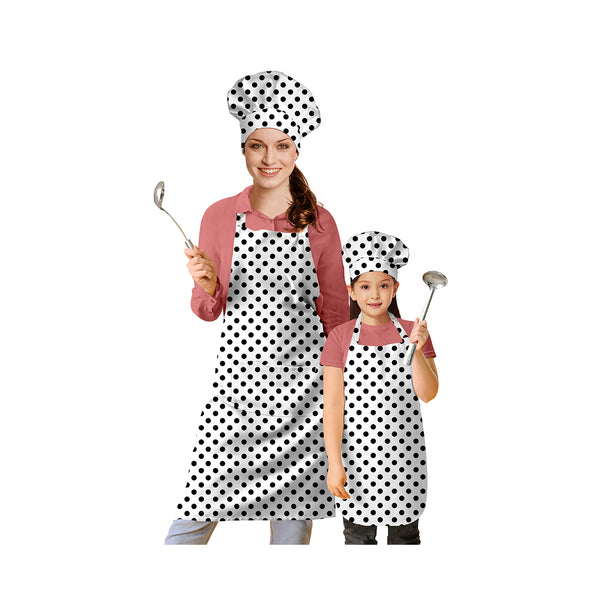 Oasis Home Collection Cotton Printed Kids & Adult Apron With Chef Cap - Black & White