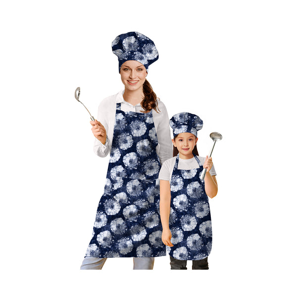 Oasis Home Collection Cotton Printed Kids & Adult Apron With Chef Cap - Blue