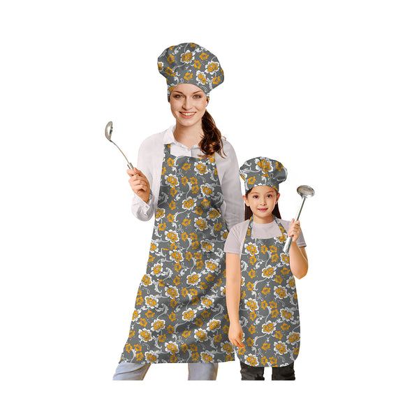 Oasis Home Collection Cotton Printed Kids & Adult Apron With Chef Cap - Grey, Violet