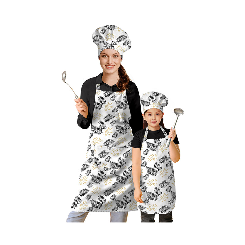 Oasis Home Collection Cotton Printed Kids & Adult Apron With Chef Cap - White