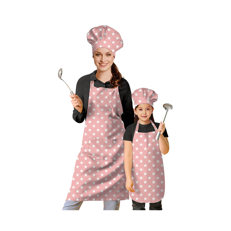Oasis Home Collection Cotton Printed Kids & Adult Apron With Chef Cap - Pink, Grey