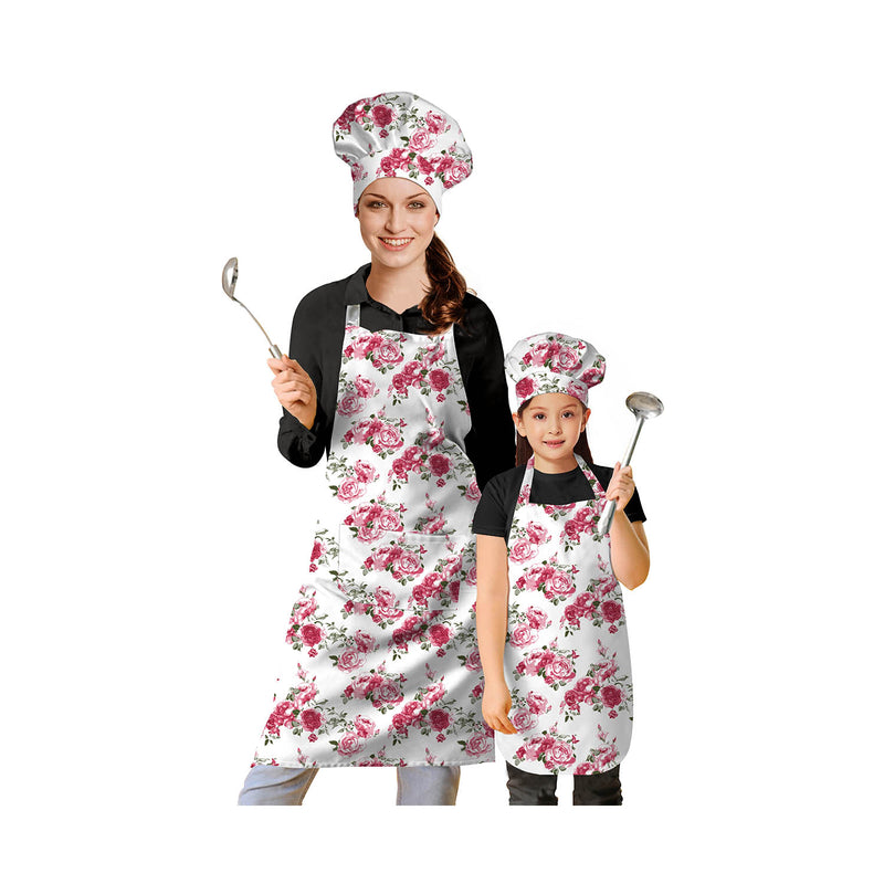 Oasis Home Collection Cotton Printed Kids & Adult  Apron With Chef Cap -  White