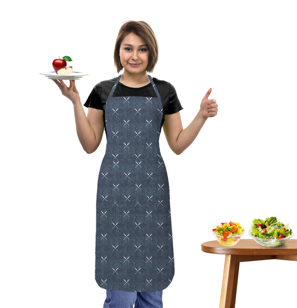 Oasis Home Collection Cotton Printed Apron Free Size - Blue- Printed Pattern