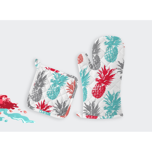 Oasis Home Collections Printed Pot Holder And Gloves Set - Multicolor Pineapple