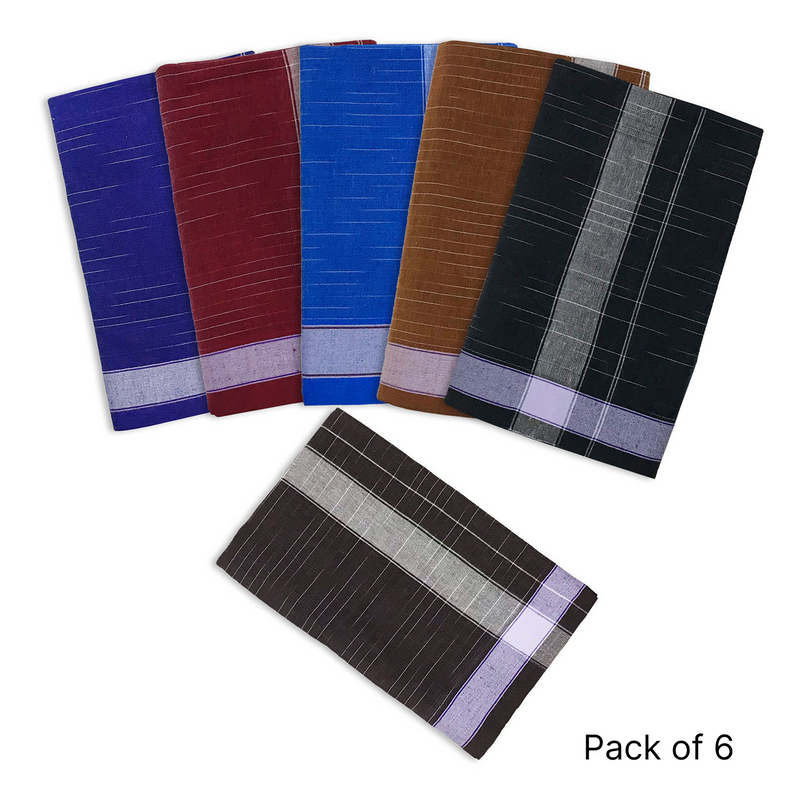 Oasis Home Collection Cotton Open Ended -Free size Ready To Wear Pulimurugan Lungi - 6 Piece Pack