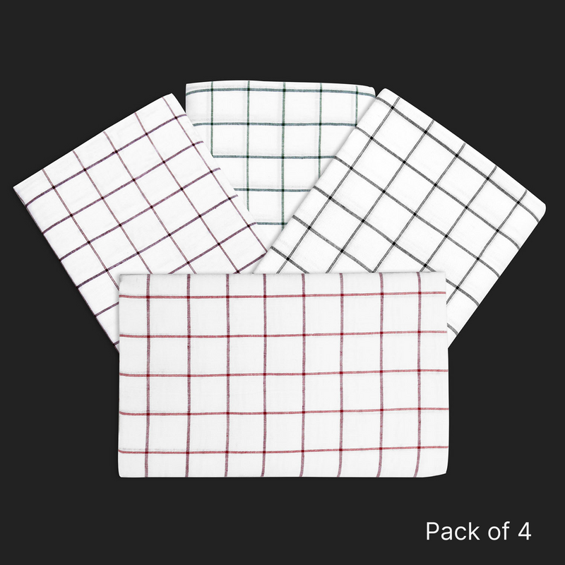 Oasis Home Collection Cotton Open Ended -Free size Ready To Wear Boss Checks Lungi - 4 Piece Pack