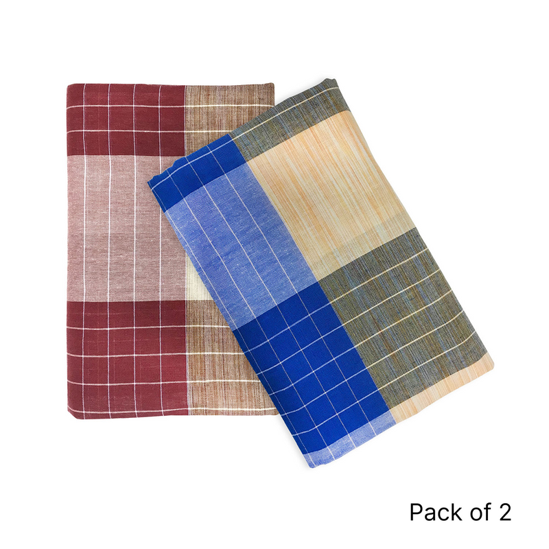 Oasis Home Collection Cotton Open Ended - Free Size Ready To Wear Dabang Checked Lungi - 2 Piece Pack