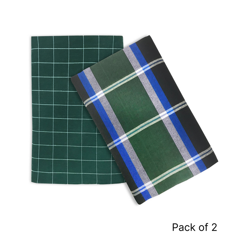 Oasis Home Collection Cotton Open Ended - Free Size Ready To Wear Billa Group Checked Lungi - 2 Piece Pack