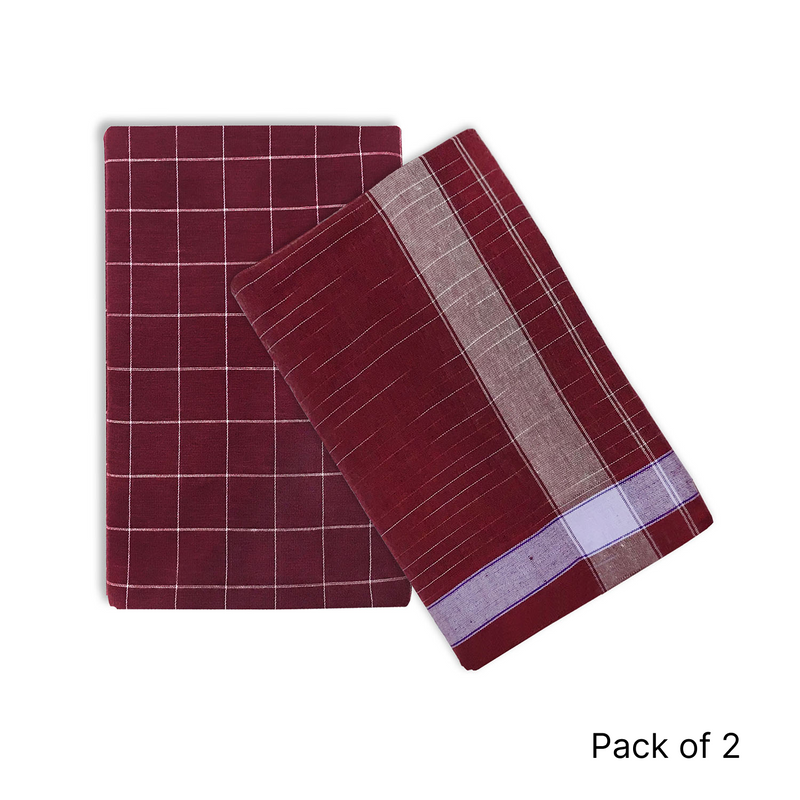 Oasis Home Collection Cotton Open Ended - Free Size Ready To Wear Billa Group Checked Lungi - 2 Piece Pack
