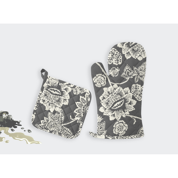 Oasis Home Collections Printed  Pot Holder And  Gloves Set - Grey