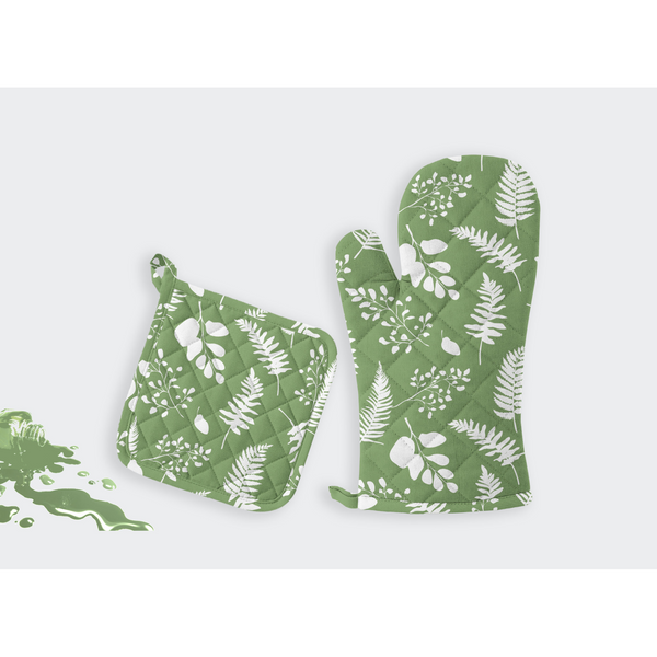 Oasis Home Collections Printed  Pot Holder And  Gloves Set - Green