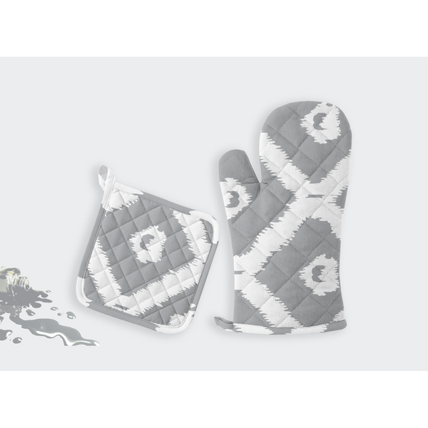 Oasis Home Collections Printed  Pot Holder And  Gloves Set  - Grey