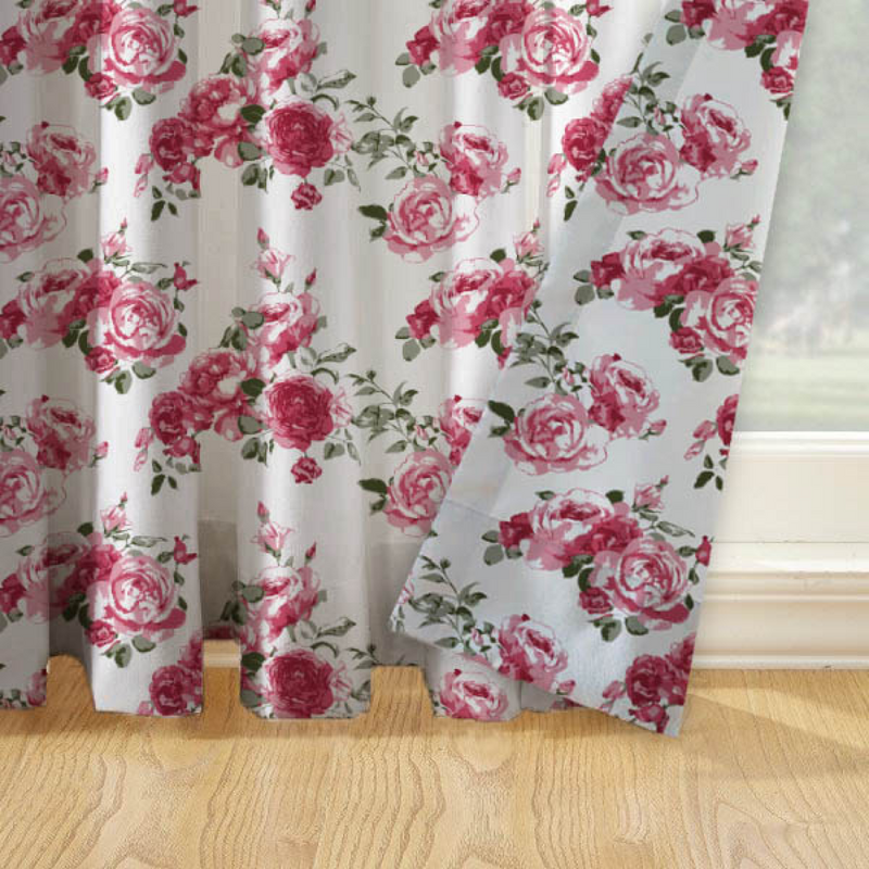 Oasis Home Collection Cotton Printed Eyelet Curtain –  Pink - 5 feet, 7 feet, 9 feet