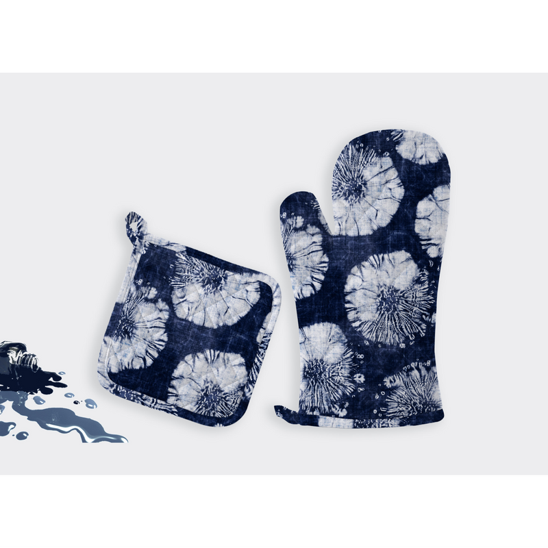 Oasis Home Collections Printed  Pot Holder And  Gloves Set - Blue