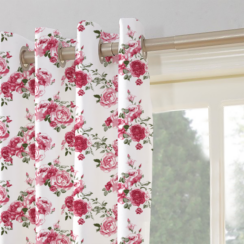 Oasis Home Collection Cotton Printed Eyelet Curtain –  Pink - 5 feet, 7 feet, 9 feet