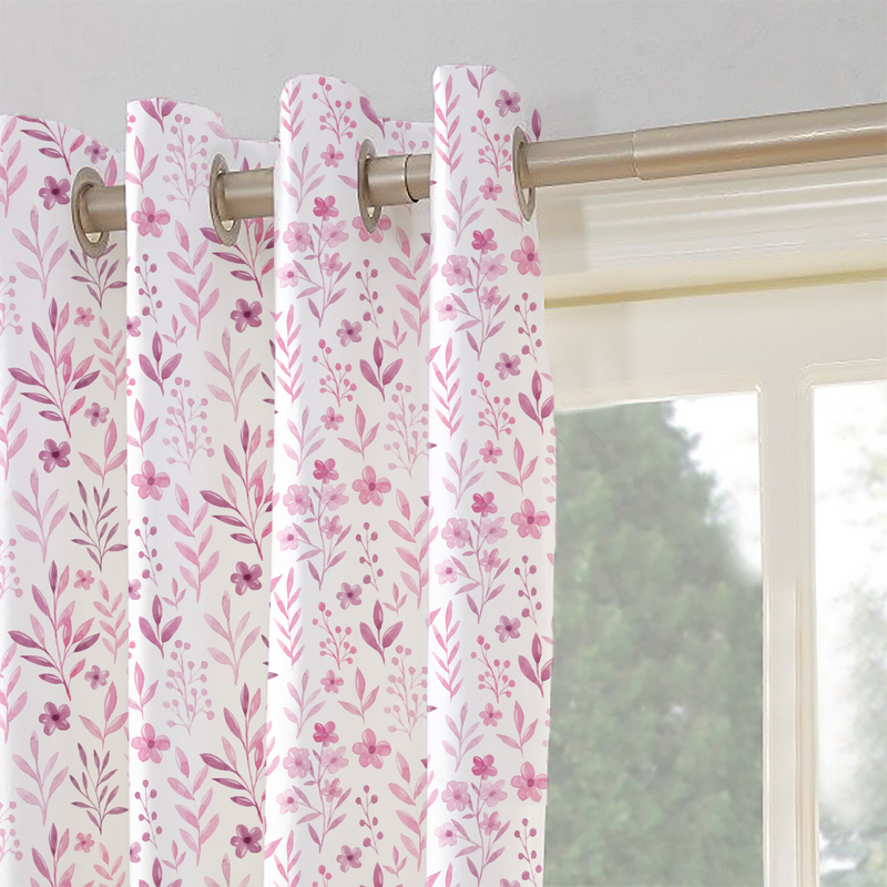 Oasis Home Collection Cotton Printed Eyelet Curtain  –  Floral, Lavender - 5 feet, 7 feet, 9 feet