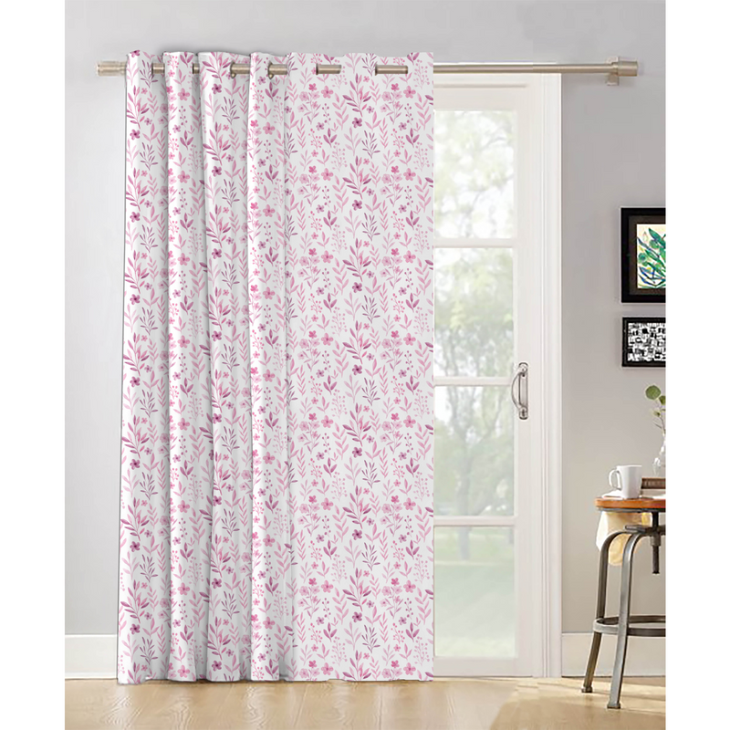 Oasis Home Collection Cotton Printed Eyelet Curtain  –  Floral, Lavender - 5 feet, 7 feet, 9 feet