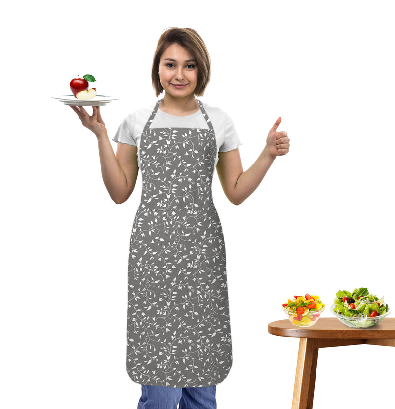 Oasis Home Collection Cotton Printed Apron Free Size - Grey - Floral Pattern