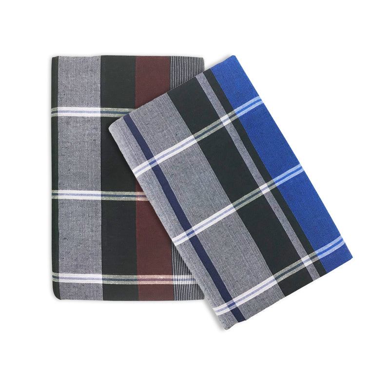 Oasis Home Collection Cotton Open Ended -Free Size Ready To Wear Great Khali Checks Lungi - 2 Piece Pack