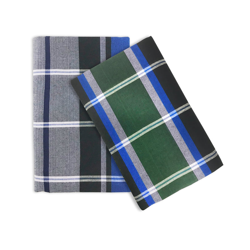 Oasis Home Collection Cotton Open Ended -Free Size Ready To Wear Great Khali Checks Lungi - 2 Piece Pack