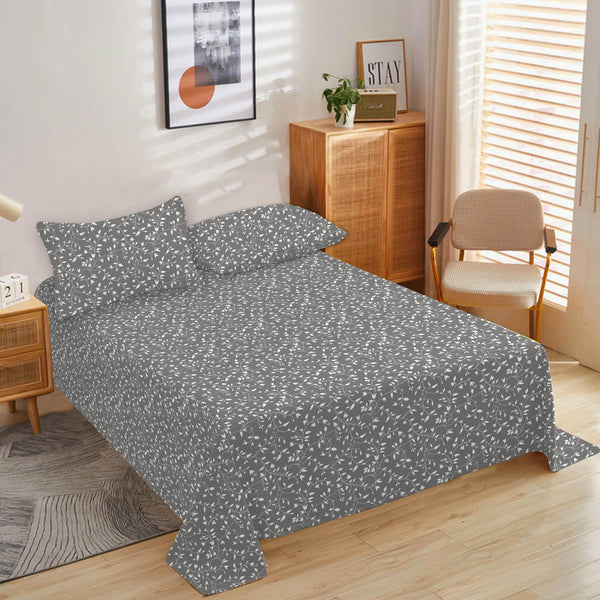 Oasis Home Collection  Cotton Bedsheet - Grey -1 Bedsheet With 2 pillow covers