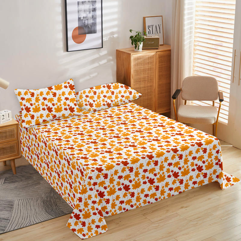 Oasis Home Collection  Cotton Bedsheet - Orange - 1 Bedsheet With 2 pillow covers
