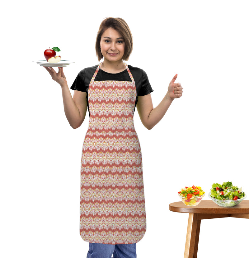 Oasis Home Collection Cotton Printed Apron Free Size - Red, Green, Orange - Geometric Pattern