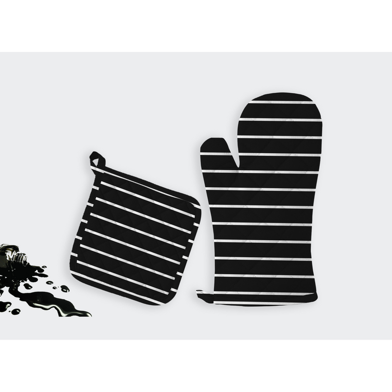 Oasis Home Collections Printed Pot Holder And Gloves Set - Black Stripe