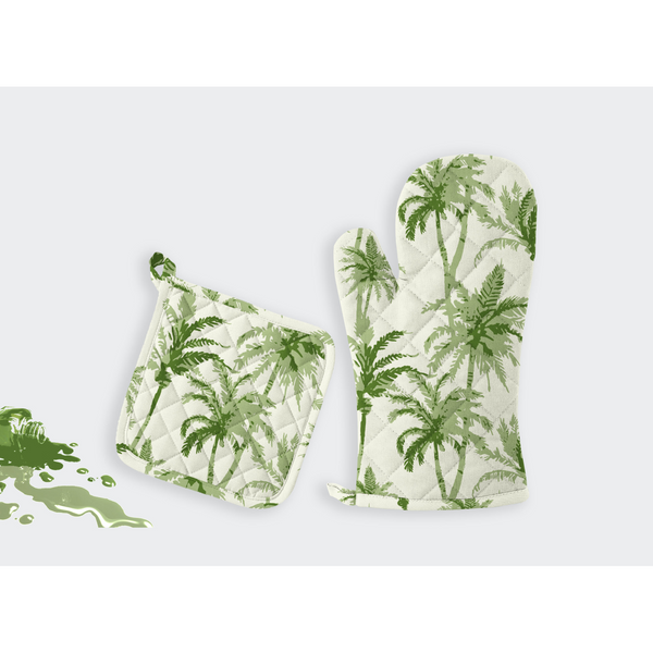 Oasis Home Collections Printed Pot Holder And Gloves Set - Green