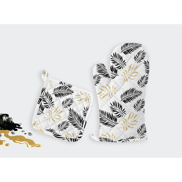 Oasis Home Collections Printed Pot Holder And Gloves Set - Gold