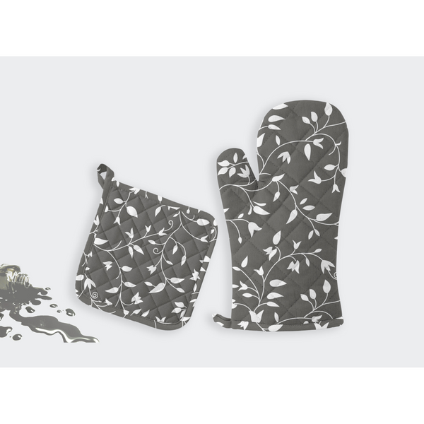 Oasis Home Collections Printed Pot Holder And Gloves Set - Grey
