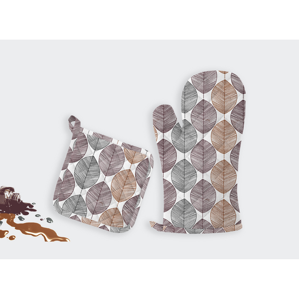 Oasis Home Collections Printed Pot Holder And Gloves Set - Multi Leaf